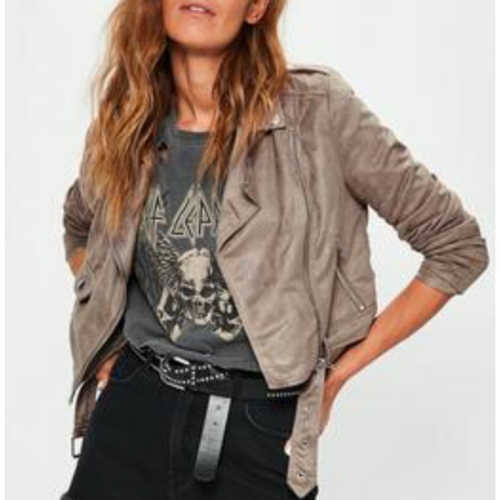 Missguided Faux Suede Moto Jacket - Tan